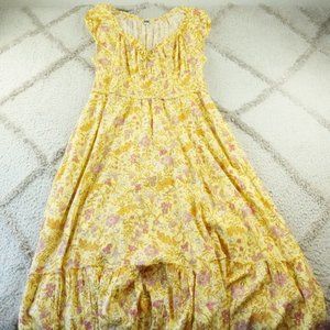 Old Navy Floral Maxi Ruffle Dress Womens Large Yellow Summer Beachy Cocktail